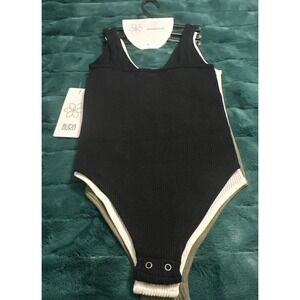Aura Women XS/S Seamless Ribbed 3 Pack V Neck Snap Bodysuits Green Black White